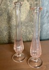 Pink Depression Glass Swung Bud Vases Pair Of 2   Bonus Mini 3  Vase Vintage Mcm