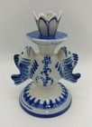 Vintage Ussr russian Gzhel Hand Made Fish Porcelain Candle Holder