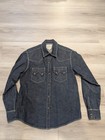 Vintage H Bar C Ranchwear Denim Western Sawtooth Shirt Size L Black Diamond Snap