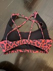 Onzie Red black Cheetah Print Cross Back Sports Bra  m l 