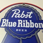 Vintage Pabst Blue Ribbon Beer Porcelain Sign - Ribbon Badge Logo Sign