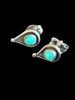 Vtg Southwestern Sterling Silver Turquoise Pear Teardrop Turquoise Earrings 925