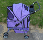 Purple 4 Wheel Folding Portable Pet Stroller Cat Dog Travel Carrier With Basket