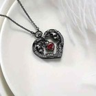 Gothic Heart Pendant Necklace With Devil Skull And Punk Glass Jewel Accents