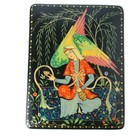 Vintage Russian Lacquer Trinket Box Palekh Artist Signed Angel Folk Scene Ussr