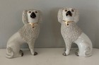 Vintage 6  Pair White Staffordshire King Charles Spaniel Dogs England Hollywood