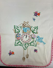 Vintage Embroidered Cuckoo Clock Table Runner Bluebirds Blue Bird Floral Cottage