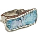Ancient Roman Glass Silver 925 Ring Ancient Fragment 200 B c Bluish Patina Size9