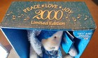 Vtg Musical Plush Bear Dan Dee 2000 Limited Ed White Blue 14  Peace Love Joy