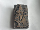 Rare Antique Printing Press Block Art Vtg Indian Carrying Bird In Wilderness