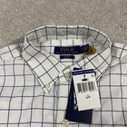 Polo Ralph Lauren Shirt Mens S White Blue Windowpane Check Slim Fit Stretch New