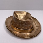 Vtg Solid Heavy Brass Cowboy Hat Paperweight Cigar Holder Ashtray Mcm Decoration