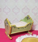 Miniature Dollhouse Furniture Artisan Painted Cradle Antique Green 
