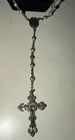 Long Antique Sterling Silver Rosary Beads With Crucifix   Blessed Mother 