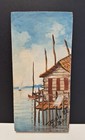 J Cirilo Bahia Signed Oil Painting On Wood Brazil Stilt House Water Boat Vtg  82