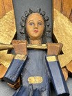 Vintage Mexican Wood Angel Holding Horn - Ethnic Hand-crafted Folk Art