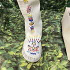 Vintage Taos White Leather Beaded Knee High Moccasin Boots Sz 5