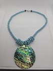 Lee Sands P  ua Abalone Shell Turquoise Blue Bead 17 5  Necklace Pendant Signed