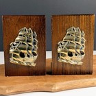 Vintage Brass Clipper Ship Bookends Made In Japan Nautical Wood Book Ends