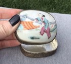 Vintage Chinese Silver Plated Porcelain Shard Trinket Box Hand Painted