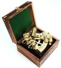 Antique Brass Pocket Sextant Navigation Nautical Marine Vintage Wooden Box