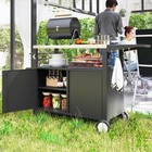 Outdoor Grill Cart Table With Foldable Side Table  Storage   Towel Rack
