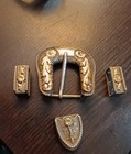 Sterling Silver   10k Large Ranger Western Belt Buckle Set Handmade 1950s 4pc
