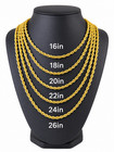 Stainless Steel Gold Plated  Rope Chain Necklace 4mm Size 16  To 26  Unisex  Men