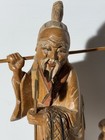 Vintage Hand Carved Wooden Oriental Man With Basket 8 1 2    T