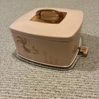 Mid-century Mcm Cake Carrier Copper Metal   Glass Pink With Rooster Design Read