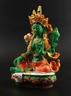 Coloreful Painted Tibetan Green Tara Buddha Resin Statue