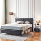 3 Piece Bedroom Furniture Set Black Queen Size Platform With Nightstands Modern