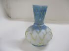 Vintage Blue Satin Glass Rare Yellow Coralene Vase