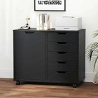 Office Wood File Cabinet W 5 Drawers 2 Shelf  lockable Caster under Desk Cabinet