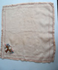 Vintage Handkerchief - Pink Silk Square W embroidered Basket Of Flowers - 9 5 