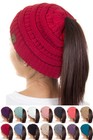 C c Exclusive Beanie Tail Ponytail Messy Bun Solid Ribbed Knit Beanie Hat Cap Us