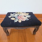 Vintage Floral Needlepoint Footstool Carved Wood Legs Small 12  X 9 