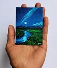  dream Night  Aceo Original Acrylic Painting Vintage Nature Art Moon Signed Atc