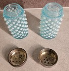 Vintage Fenton Blue Opalescent Hobnail Glass Salt   Pepper Shakers Set Of 2