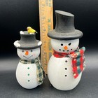 Primitive Wooden Snowman Figurine Set Hand Painted Christmas Decor 2pc Vtg 5 5 