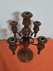 Vintage Wooden Candelabra Holds Five Candles Black Metal Arms Felt Base