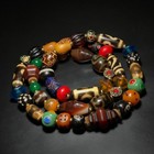 Unique Tibetan Old Agate Dzi Multiple Totems Beads Long Necklace J0624
