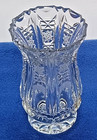 Vtg Clear Cut Lead Crystal Footed Vase 6  Bohemian Starburst Footed Flared Rim
