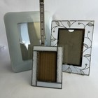 Vintage Assorted Lot Of 3 Picture Frames Ice Blue Silver Tones Stained Glass Etc