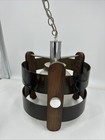 Vtg Space Age Swag Lamp Smoked Acrylic Wood Mcm Orb Pendant Light Plug In 1970s