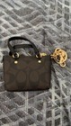 Coach Black Leather Mini Bag Charm Key Chain  Gold Tone Logo Zipper