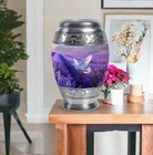 White Dove On Purple Funeral Urn For Cremation  Burial Urns Human Ashes  10 Inch