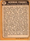 1968 -herman Franks- Topps Autograph signed auto Baseball Card  267 Giants