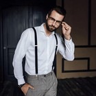 Black Mens Braces Suspenders Elastic Strap With 4 Strong Metal Clips Heavy Duty