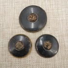 Antique Victorian Pad Back Button Lot 3 Brass Metal 25mm 31mm Embossed Sew Thru